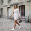 Vestido Corto AURA – Un Hombro, Manga Larga Blanco