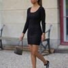 Vestido Corto MILA – Manga Larga y Escote Redondo Negro
